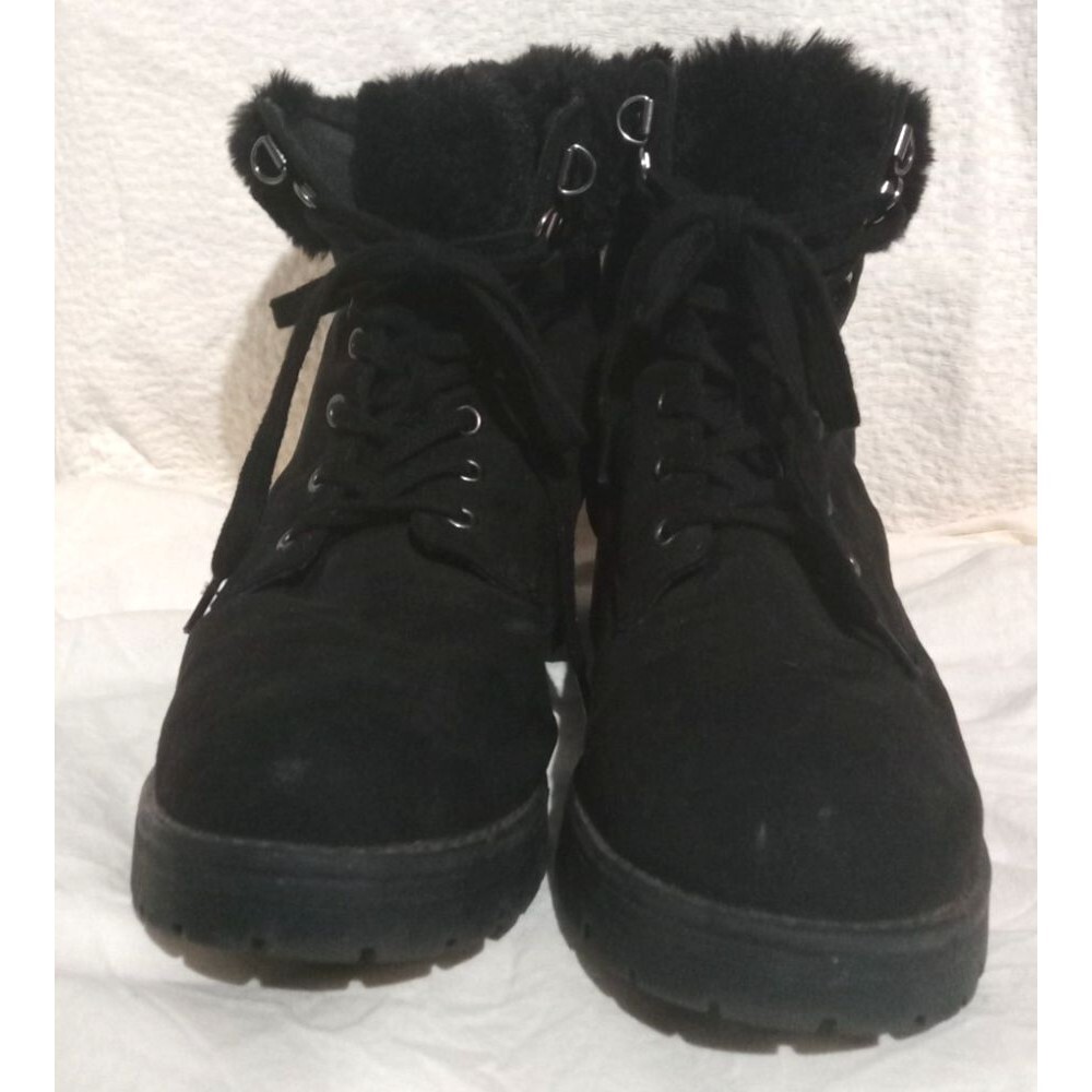 Old Navy Lace Up Combat Boots Women's Size 7 Faux Fur Trim Lug Sole Solid
